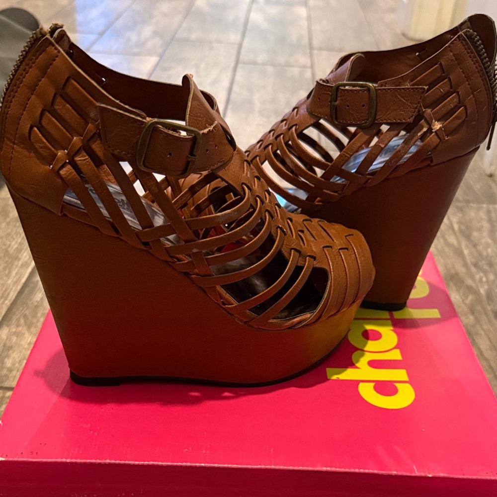 Charlotte Russe Brown Cut-Out Wedges